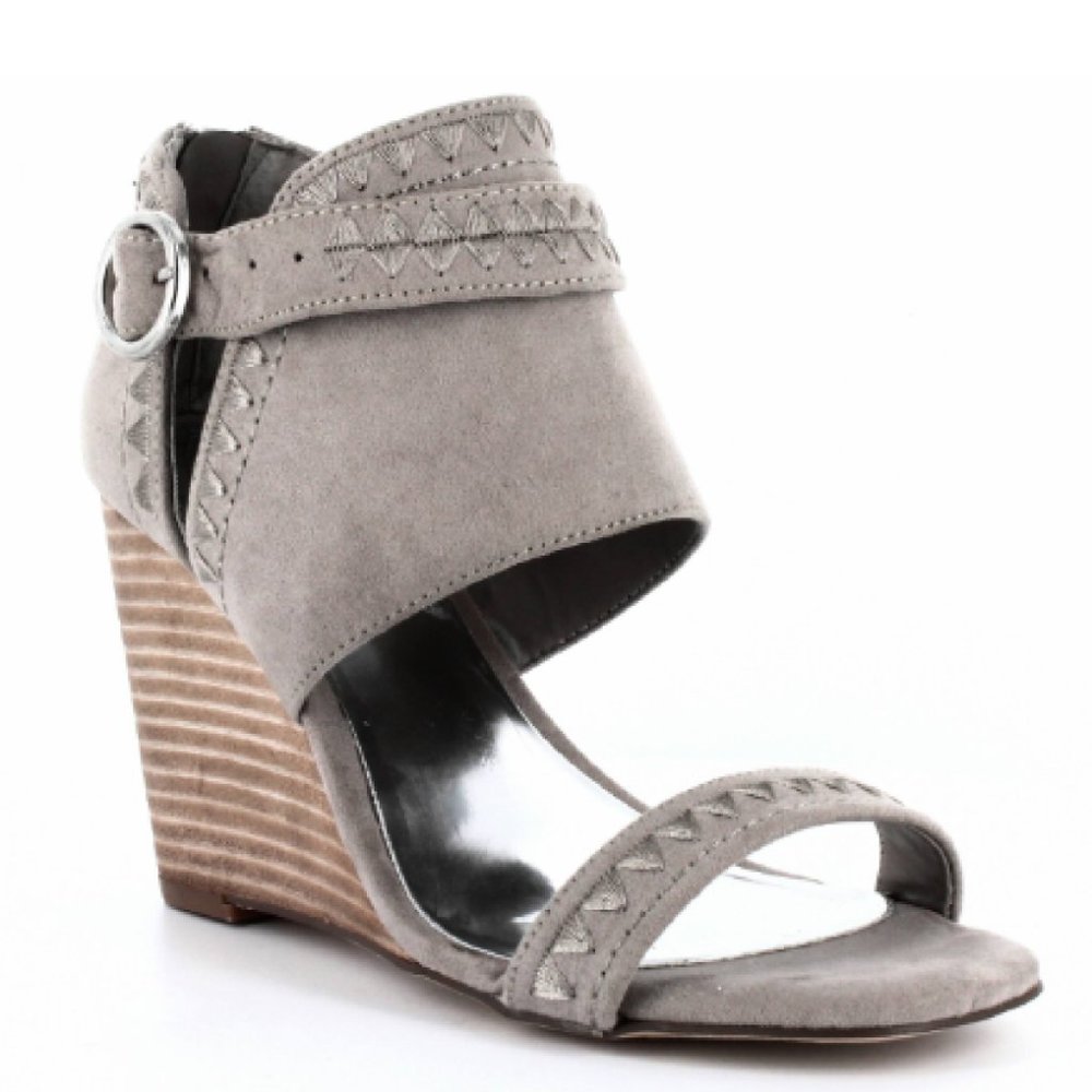Carlos Santana Wedge Sandals Women 11 Taupe Strappy Ankle Strap Dressy NEW